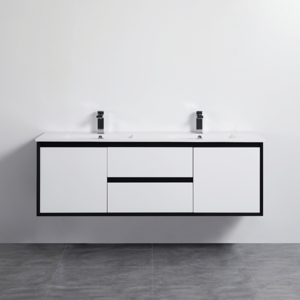 Petra Wall Hung PVC Vanities - PE Wall Hung Cabinet with Double Bowl Ceramic Top (PC1246D) - PE1200WH-DBC