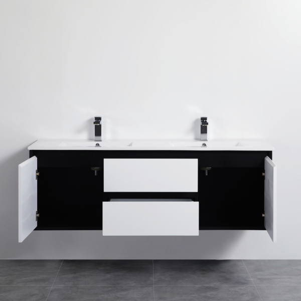 Petra Wall Hung PVC Vanities - PE Wall Hung Cabinet with Double Bowl Ceramic Top (PC1246D) - PE1200WH-DBC - Image 3