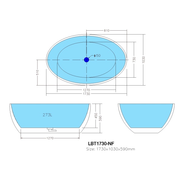 Free Standing Bathtub - LBT1800-NF - Image 3
