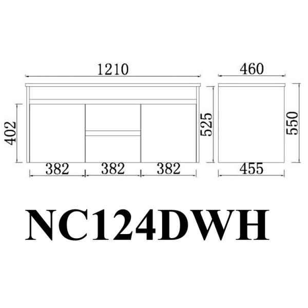 Wall Hung Cabinet Concrete Grey 1190*455*525mm - NC124DWH - Image 2