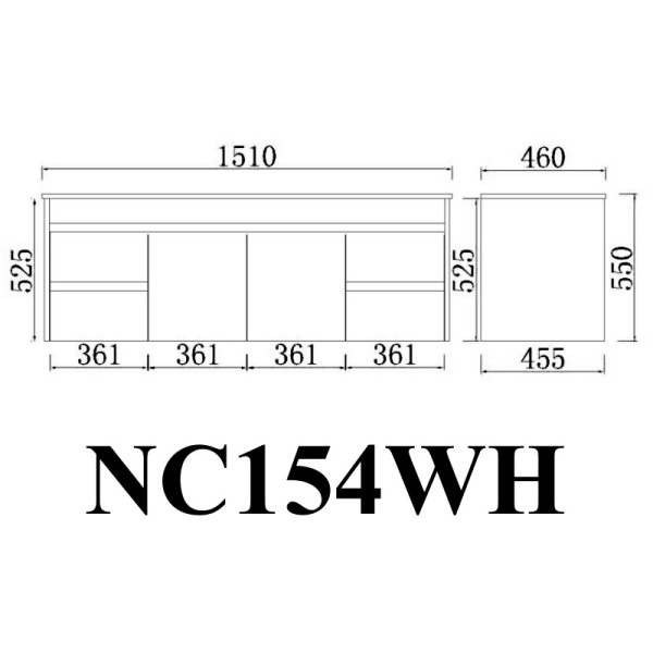Wall Hung Cabinet Concrete Grey 1490*455*525mm (without ceramic top) - NC154WH - Image 3
