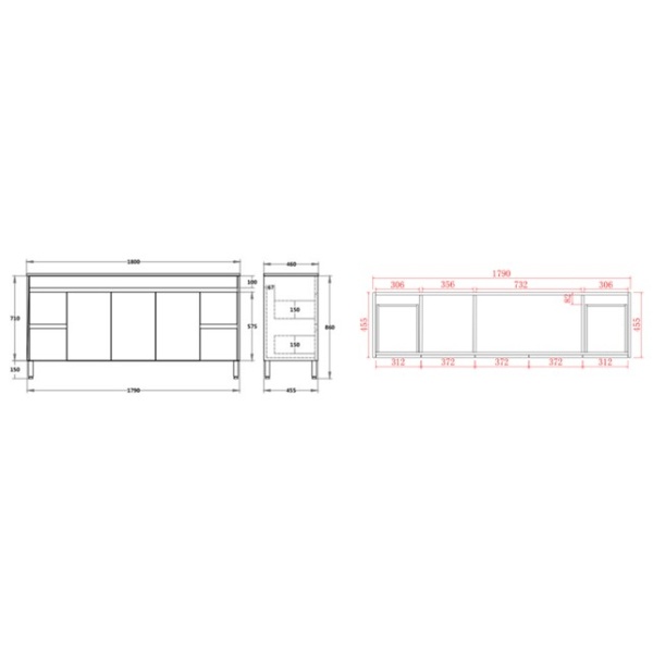 Built-in Kickboard Freestanding Vanity with Built-In Kickboard Concrete Grey 1790*455*860mm - NC184K - Image 2