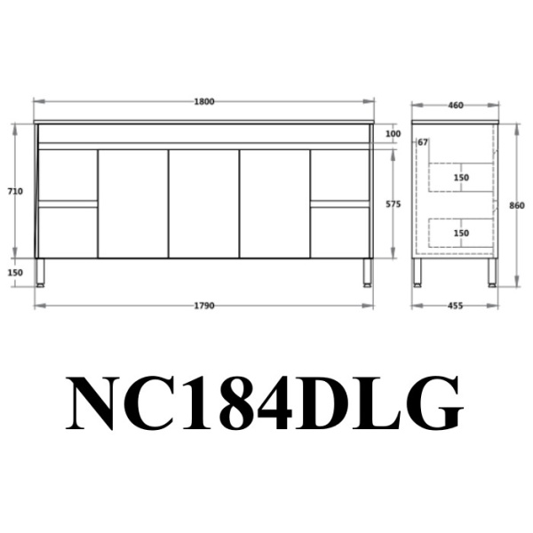 Freestanding Cabinet Concrete Grey 1790*455*860mm - NC184LG - Image 4