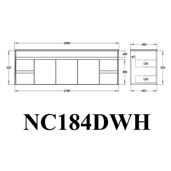 Wall Hung Cabinet Concrete Grey 1790*455*525mm - NC184WH - Image 4