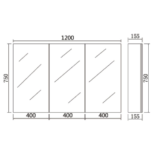 Nova Shaving Cabinets Three Doors Concrete Grey 1198*750*155mm - NCSV1200 - Image 2