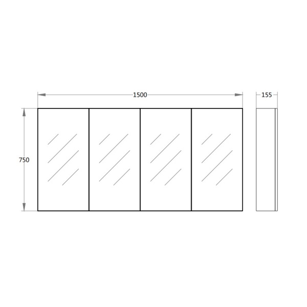 Nova Shaving Cabinets Four Doors Concrete Grey 1500*750*155mm - NCSV1500 - Image 2