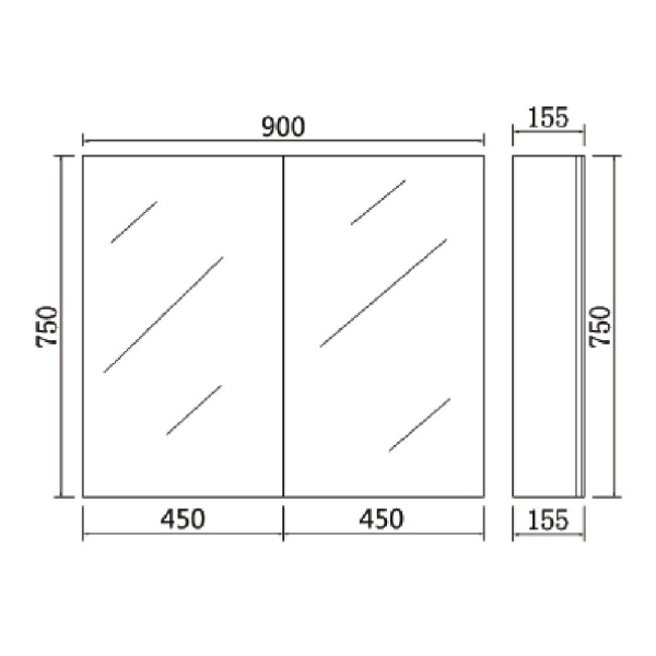 Nova Shaving Cabinets Two Doors Concrete Grey 900*750*155mm - NCSV900 - Image 2