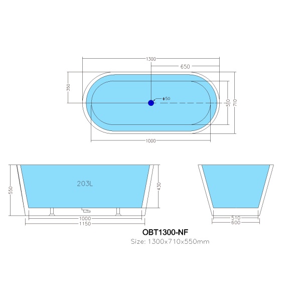 Free Standing Bathtub - OBT1300 - Image 4