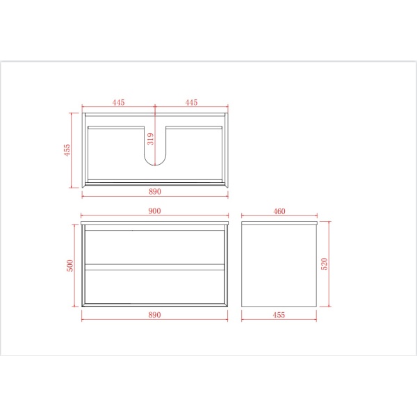 Petra PE Wall Hung Cabinet Only  900*460*520mm - PE900WH - Image 4