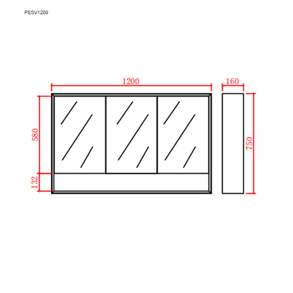 Petra Shaving Cabinets PE Shaving Cabinet Matte Black 1200*750*160mm - PESV1200 - Image 5