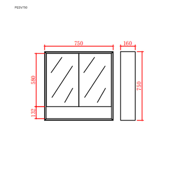Petra Shaving Cabinets PE Shaving Cabinet Matte Black 750*750*160mm - PESV750 - Image 5