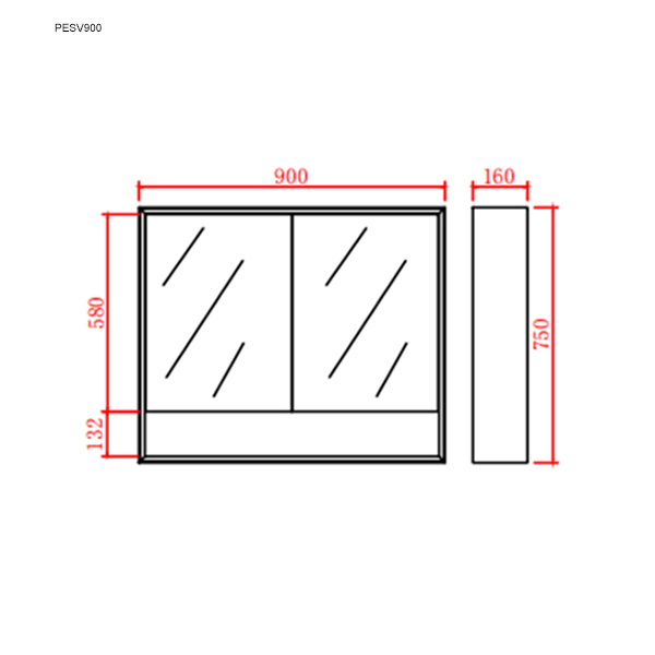 Petra Shaving Cabinets PE Shaving Cabinet Matte Black 900*750*160mm - PESV900 - Image 5