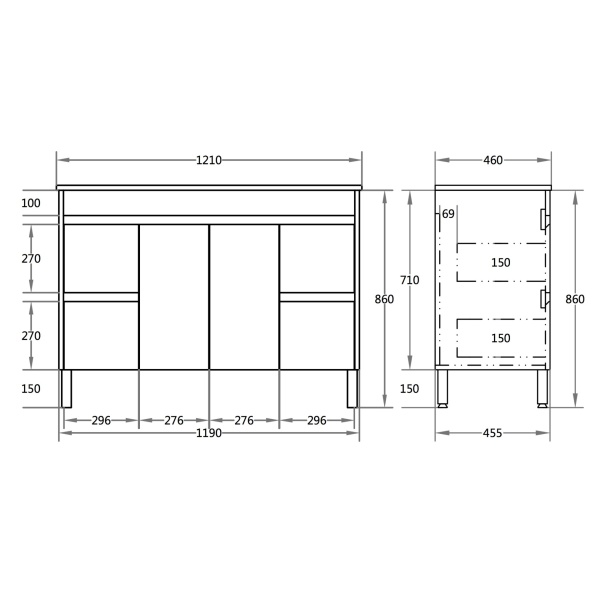 Stella Oak   PVC Color Vanity 1190L*460D*860H (mm) - OAK1200LG-CT - Image 2