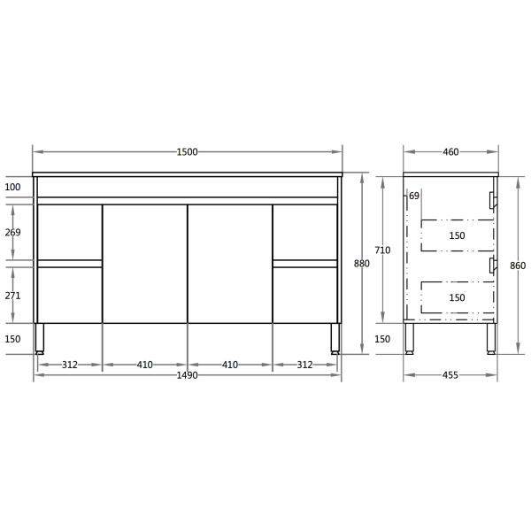 Evie Dark Brown   PVC Color Vanity 1500*460*860mm - EV154L-DB - Image 3