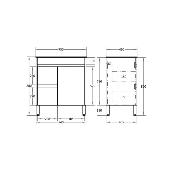 Freestanding Cabinet Concrete Grey 740*455*860mm - NC74LLG - Image 4