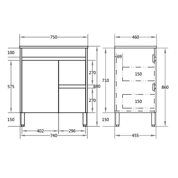 Stella Oak   PVC Color Vanity 750L*460D*860H (mm) - OAK750RLG-CT - Image 3