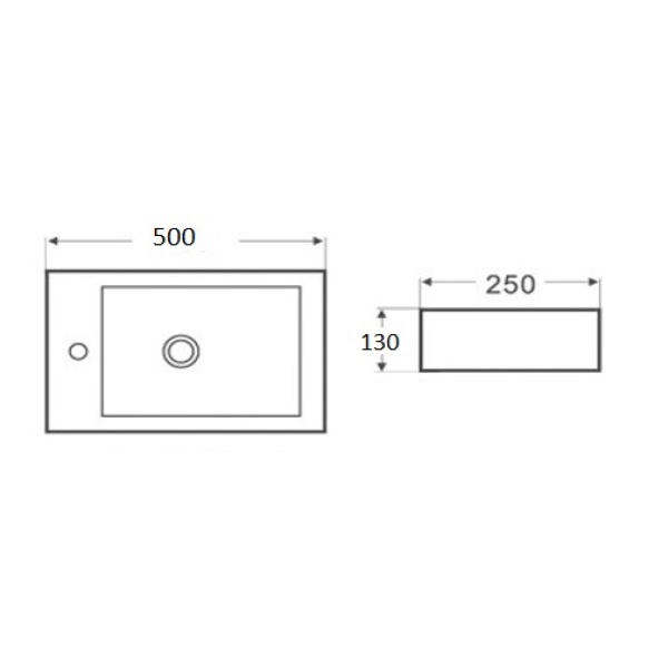 Gloss White – Wall Hung Basin - PW5025R - Image 3