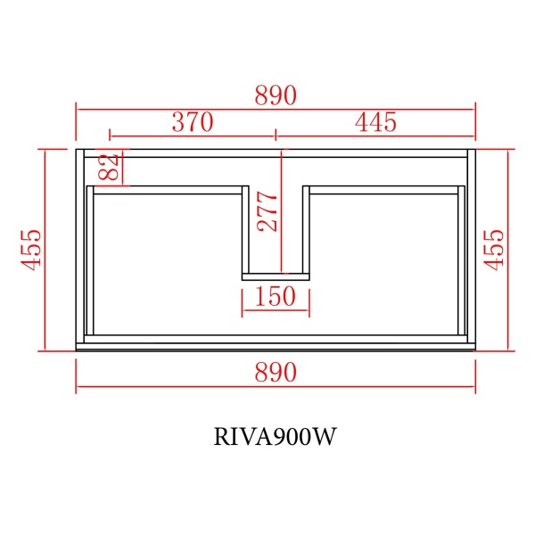 Wall Hung Vanity with Built-In Kickboard Gloss White 900*460*550mm - P94KB - Image 2