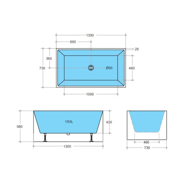 Back to Wall Bathtub - THBT1300-NF - Image 4