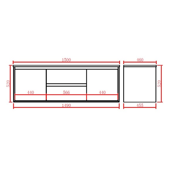 Petra PE Wall Hung Cabinet with Single Bowl Ceramic Top (PC1546) 1500*460*520mm - PE1500WH-CT - Image 5