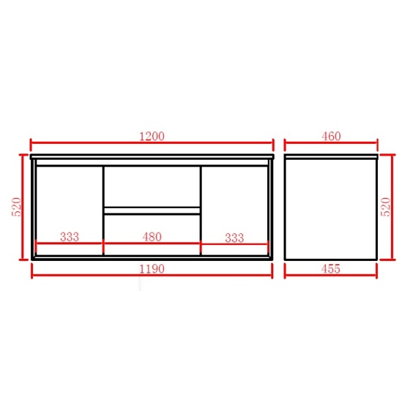 Petra Wall Hung PVC Vanities - PE Wall Hung Cabinet with Double Bowl Ceramic Top (PC1246D) - PE1200WH-DBC - Image 5