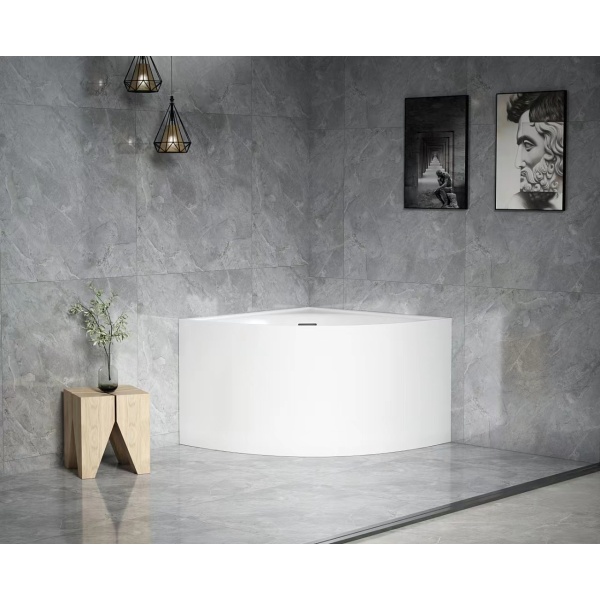 Bella Corner Bath Gloss White / Matte White  Back to Wall Bathtub 975*975*635mm - BL1000-GW - Image 5