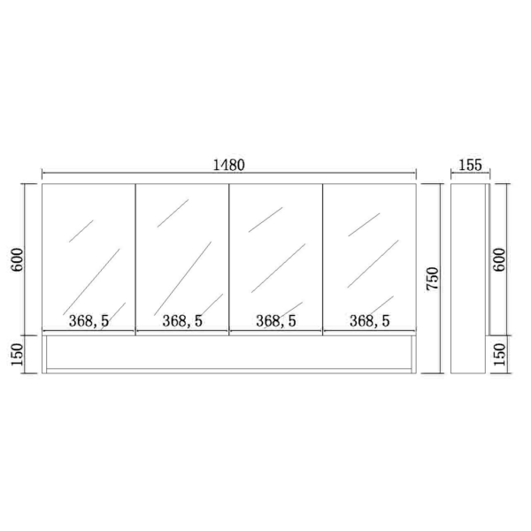 Riva Shaving Cabinets Riva Shaving Cabinets Four doors 1480*750*155mm - RIVA-SV1500 - Image 2