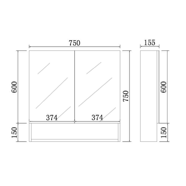 Riva Shaving Cabinet with Double Doors 750*750*155mm - RIVA-SV750 - Image 2