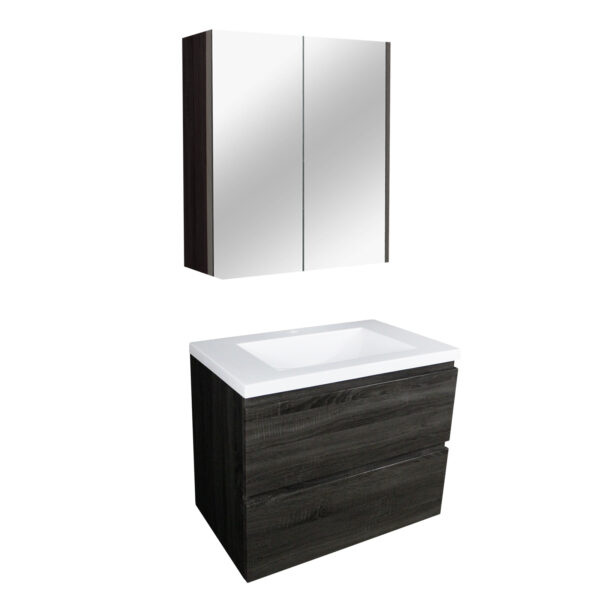 Wall Hung Berge PVC Filmed Color Vanity Dark Grey Wood Grain 600L*460D*550H (mm) - Q6046DG - Image 2