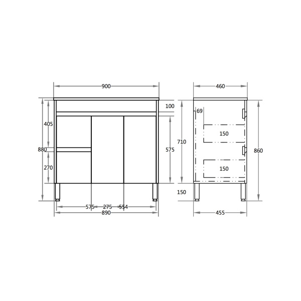 Freestanding Cabinet Concrete Grey 890*455*860mm - NC94LLG - Image 2