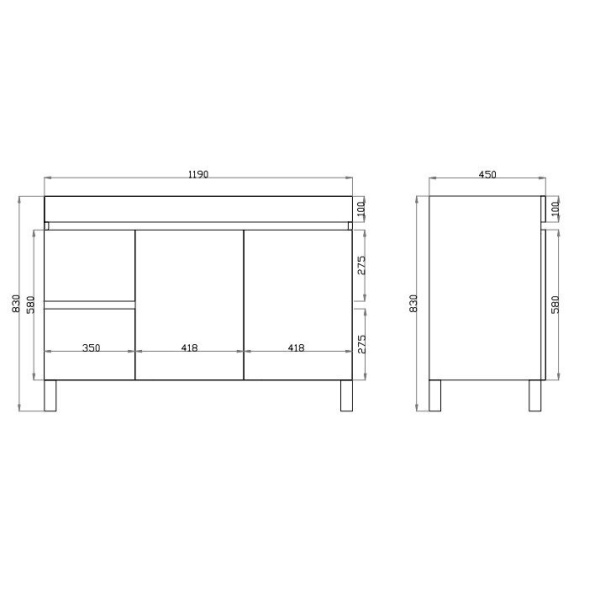 Freestanding  Berge PVC Filmed Color Vanity  White 1190L*450D*830H (mm) - B124LL-WO - Image 4