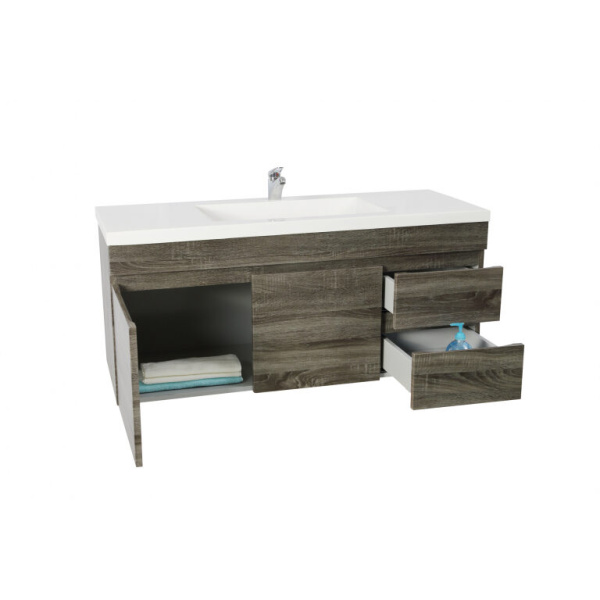 Wall Hung Berge PVC Filmed Color Vanity Dark Grey  Wood Grain 1190L*450D*500H (mm) - B124RW-DG - Image 3