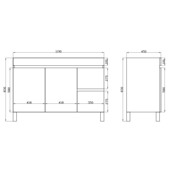 Freestanding  Berge PVC Filmed Color Vanity  Dark Grey 1190L*450D*830H (mm) - B124RL-DG - Image 4