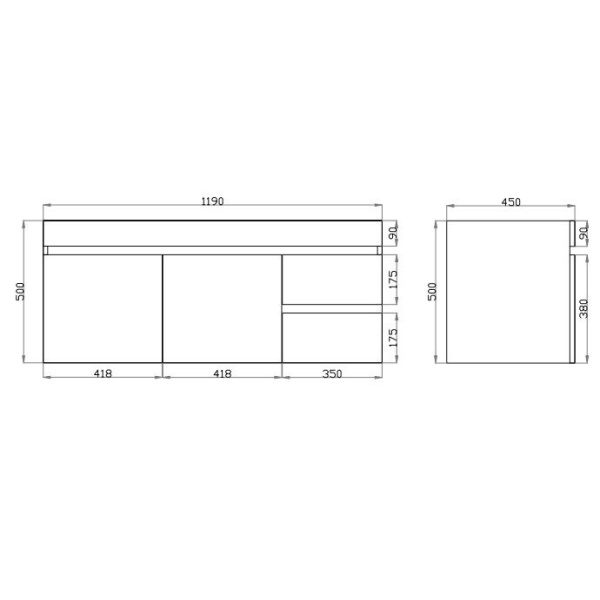 Wall Hung Berge PVC Filmed Color Vanity Dark Grey  Wood Grain 1190L*450D*500H (mm) - B124RW-DG - Image 4