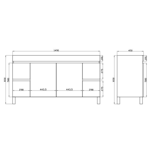 Freestanding  Berge PVC Filmed Color Vanity  White 1490L*450D*830H (mm) - B154L-WO - Image 4