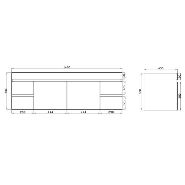 Wall Hung Berge PVC Filmed Color Vanity White Oak  Wood Grain 1490L*450D*500H (mm) - B154W-WO - Image 2