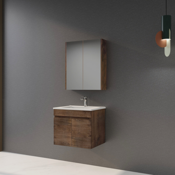 Wall Hung Berge PVC Filmed Color Vanity Dark Oak Wood Grain 590L*450D*500H (mm) - B64W-DO - Image 2