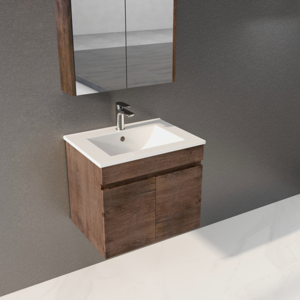 Wall Hung Berge PVC Filmed Color Vanity Dark Oak Wood Grain 590L*450D*500H (mm) - B64W-DO - Image 5