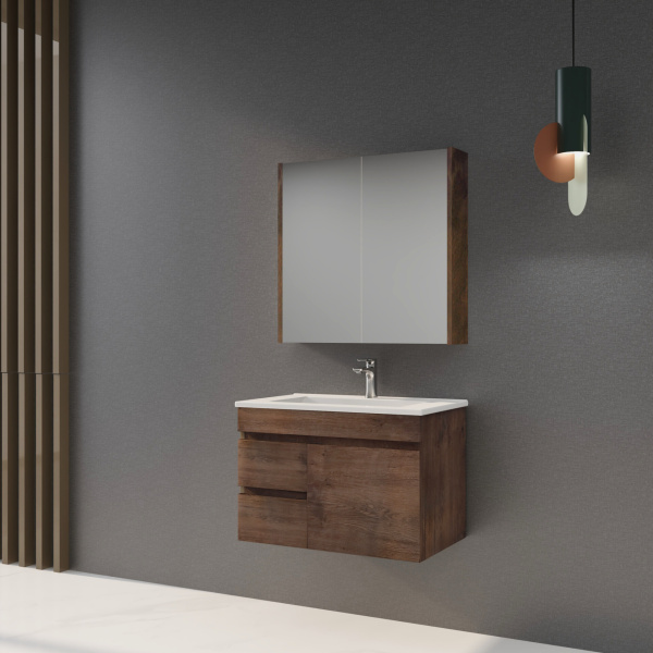 Wall Hung Berge PVC Filmed Color Vanity Dark Oak Wood Grain 740L*450D*500H (mm) - B74LW-DO - Image 3