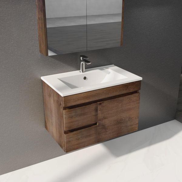 Wall Hung Berge PVC Filmed Color Vanity Dark Oak Wood Grain 740L*450D*500H (mm) - B74LW-DO - Image 5