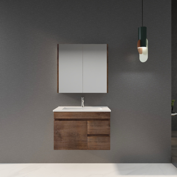 Wall Hung Berge PVC Filmed Color Vanity Dark Oak Wood Grain 740L*450D*500H (mm) - B74LW-DO