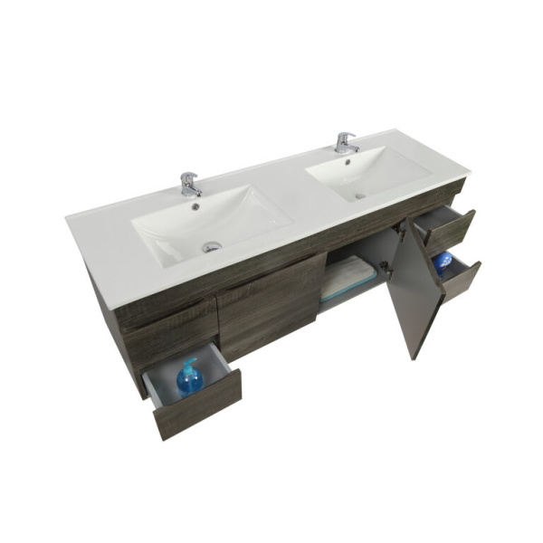 Wall Hung Berge PVC Filmed Color Vanity Dark Grey Wood Grain 1490L*450D*500H (mm) - B154W-DG - Image 3