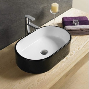 Olivia - Gloss Black and White Above Counter Art Basin - PA5535BW