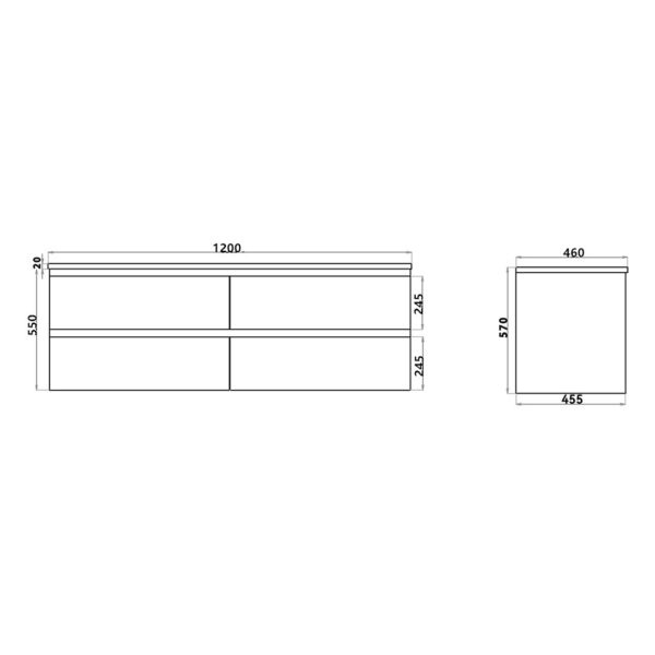 Wall Hung Berge PVC Filmed Color Vanity Dark Grey  Wood Grain 1200L*460D*550H (mm) - Q1246D-DG - Image 4