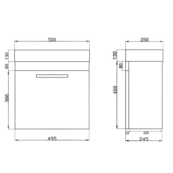 Mini Vanity   Dark Oak Wood Grain PVC Vacuum Filmed MDF Board with Ceramic Top 500L*250D*520H (mm) - Q5025DO-CTL - Image 2