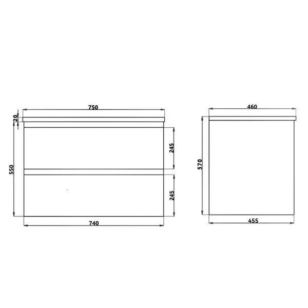 Wall Hung Berge PVC Filmed Color Vanity Dark Oak  Wood Grain 750L*460D*550H (mm) - Q7546DO - Image 5