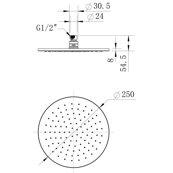 Brass Round Shower Head 250mm - Image 2