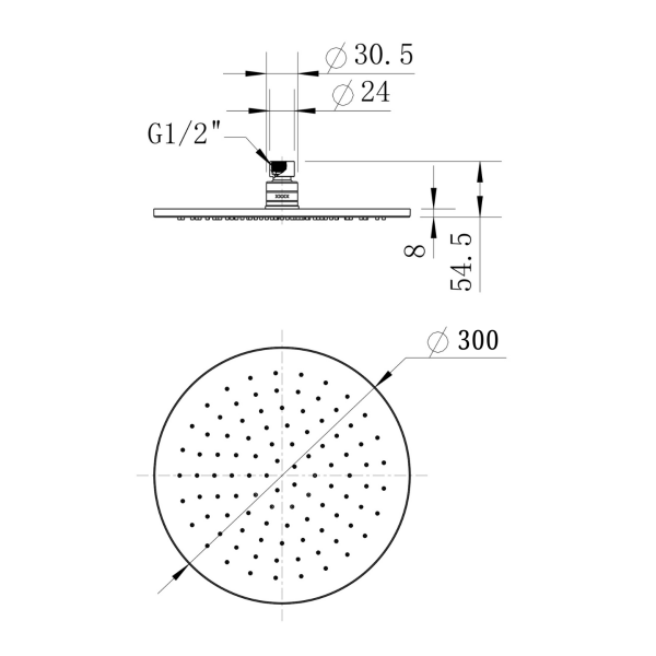 Brass Round Shower Head 300mm - Image 2