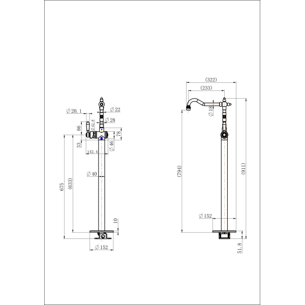 Bordeaux Freestanding Bath Mixer - Image 2