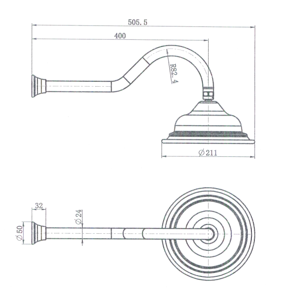Bordeaux Shower Arm With Shower Head - Image 2